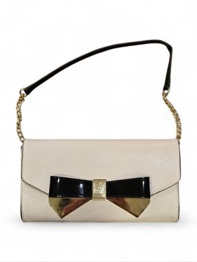 Anne Klein Gold And Cream Shoulder Bag with Black Bow Accent